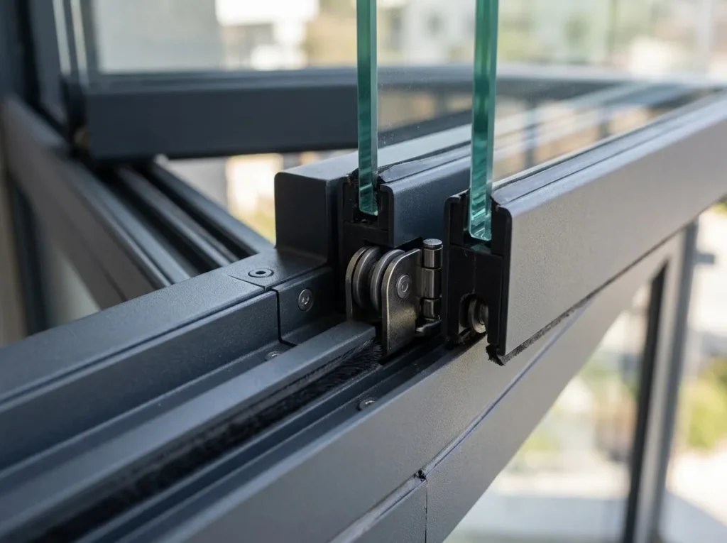 Katlanır cam balkon alüminyum profil ve teker detayı